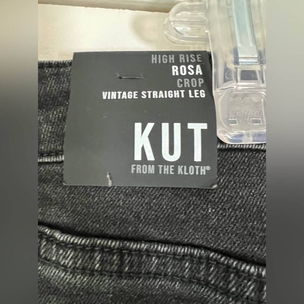 New! Kut from the Kloth Rosa Vintage Straight Leg Crop Denim Jeans Black Size 14 - Picture 8 of 9